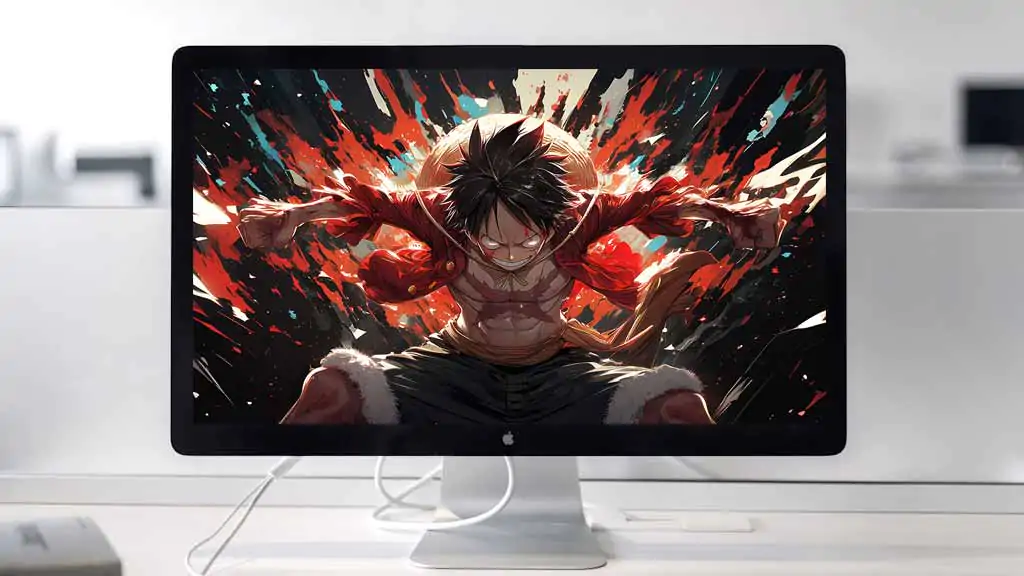 Fond d'écran 4k de Monkey D. Luffy à la puissance explosive avec arrière-plan dynamique rouge de l'anime One Piece HD à télécharger gratuitement pour PC et téléphone mobile iPhone