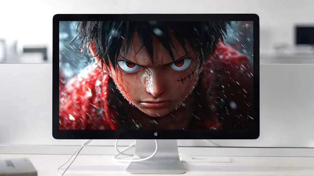 Fond d'écran portrait en gros plan de Monkey D Luffy 4K avec des yeux rouges et de la pluie Téléchargement gratuit d'arrière-plan Ultra HD pour PC et téléphone portable