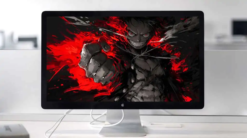 Fond d'écran Luffy artistique 4k de One Piece avec des effets rouges déterminés expression télécharger gratuitement fond d'écran pc & téléphone mobile iphone