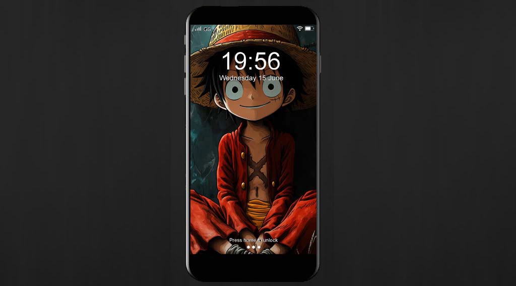 Fond d'écran Monkey D. Luffy assis 4k avec chapeau de paille et tenue rouge - One Piece anime fond artistique avec couleurs sarcelle Télécharger gratuitement pour Pc & Téléphone portable