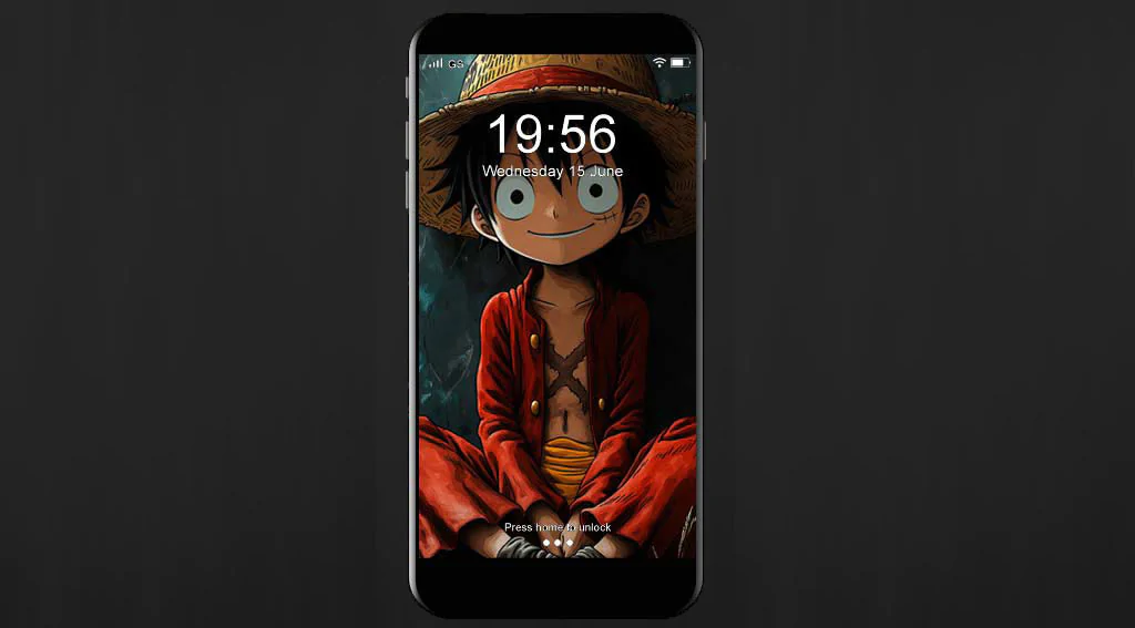 Fond d'écran Monkey D. Luffy assis 4k avec chapeau de paille et tenue rouge - One Piece anime fond artistique avec couleurs sarcelle Télécharger gratuitement pour Pc & Téléphone portable