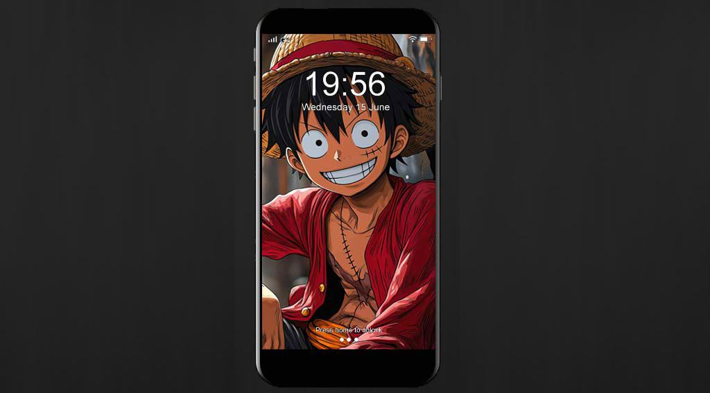 Fond d'écran 4K de Monkey D. Luffy avec son sourire joyeux dans une rue automnale, tiré de l'anime One Piece, en HD à télécharger gratuitement pour PC et mobile