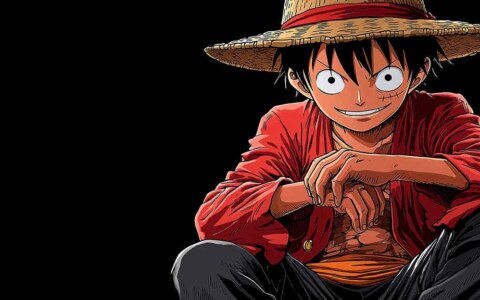 Monkey D. Luffy pose classique 4k avec chapeau de paille et veste rouge de l'anime One Piece en fond d'écran HD gratuit pour pc & mobile et iphone