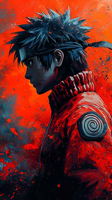 Fond d'écran d'art abstrait Naruto 4K sur fond d'orage rouge et bleu, illustration anime Ultra HD gratuite à télécharger pour PC et mobile