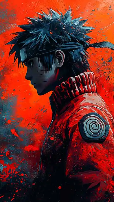 Naruto abstract art wallpaper 4k against red and blue storm background, Ultra HD anime illustration free download for Pc & mobile