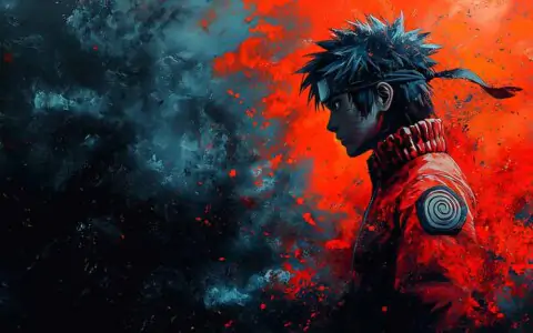 Naruto abstract art wallpaper 4k against red and blue storm background, Ultra HD anime illustration free download for Pc & mobile