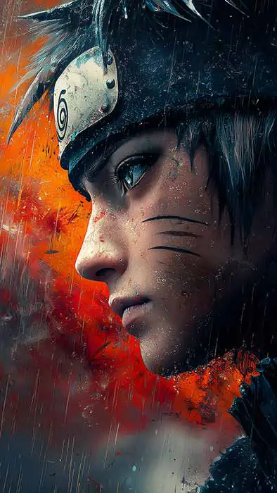 Free Download Naruto close-up wallpaper 4K emotional portrait with orange and blue effects, Ultra HD anime background for Desktop & mobile