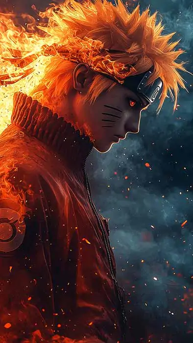 Fond d'écran Naruto 4k ninja entouré de flammes intenses arrière-plan anime Ultra HD gratuit à télécharger pour ordinateur et téléphone portable