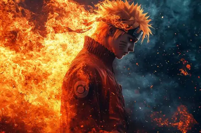 Fond d'écran Naruto 4k ninja entouré de flammes intenses arrière-plan anime Ultra HD gratuit à télécharger pour ordinateur et téléphone portable