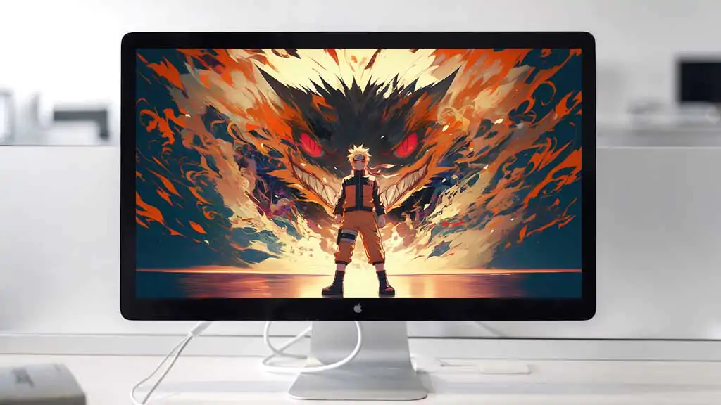 Naruto et Kurama renard à neuf queues fond d'écran 4k ninja debout devant l'esprit du renard aux yeux rouges fond Ultra HD, téléchargement gratuit pour ordinateur de bureau et téléphone portable