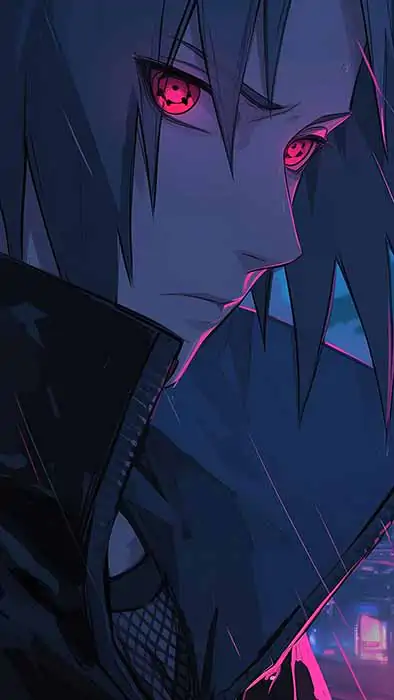 Fond d'écran Sasuke Uchiha 4k yeux Sharingan brillants la nuit, fond Ultra HD téléchargement gratuit pour PC et téléphone portable