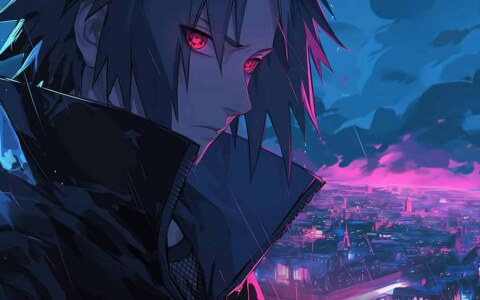 Sasuke Uchiha wallpaper 4k glowing Sharingan eyes at night, Ultra HD background free download for Pc & Mobile phone