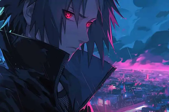 Fond d'écran Sasuke Uchiha 4k yeux Sharingan brillants la nuit, fond Ultra HD téléchargement gratuit pour PC et téléphone portable