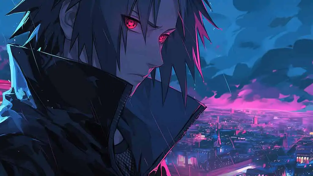 Fond d'écran Sasuke Uchiha 4k yeux Sharingan brillants la nuit, fond Ultra HD téléchargement gratuit pour PC et téléphone portable