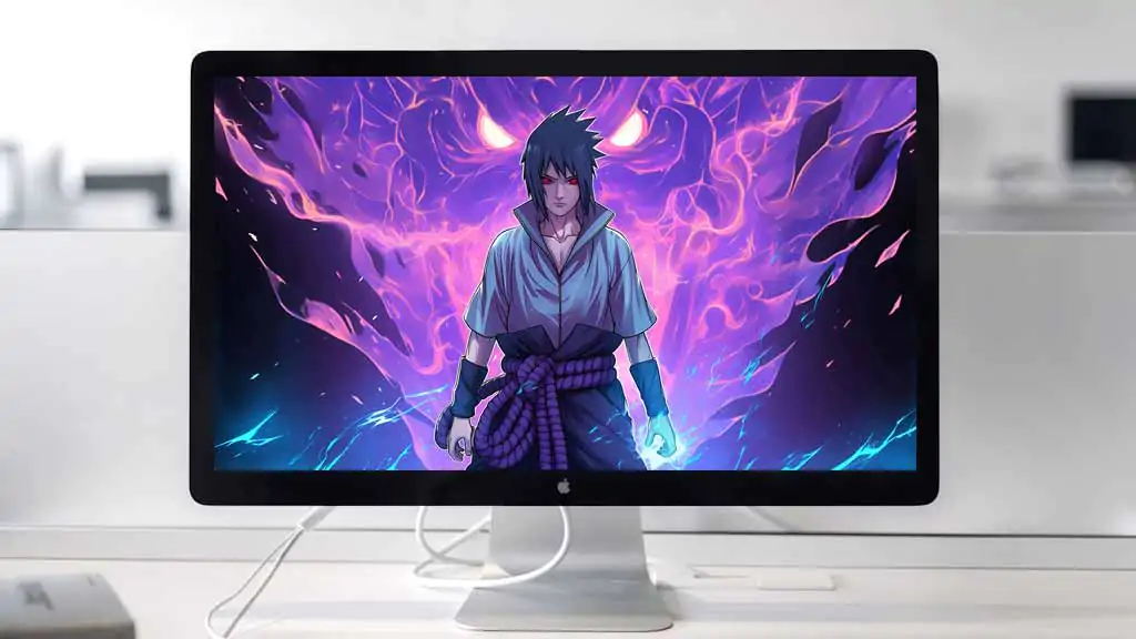 Sasuke Susanoo power 4K wallpaper featuring purple energy soldier Free Ultra HD anime background for desktop & mobile phone