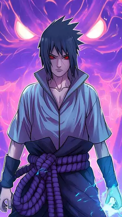 Fond d'écran 4K de puissance de Sasuke Susanoo avec un soldat d'énergie violet Fond d'écran d'anime Ultra HD gratuit pour ordinateur de bureau et téléphone portable