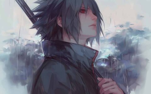 Uchiha Sasuke rain wallpaper 4k artwork Free Ultra HD anime background for desktop & mobile phone