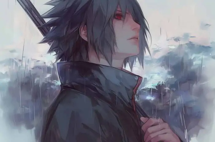 Uchiha Sasuke rain wallpaper 4k artwork Free Ultra HD anime background for desktop & mobile phone