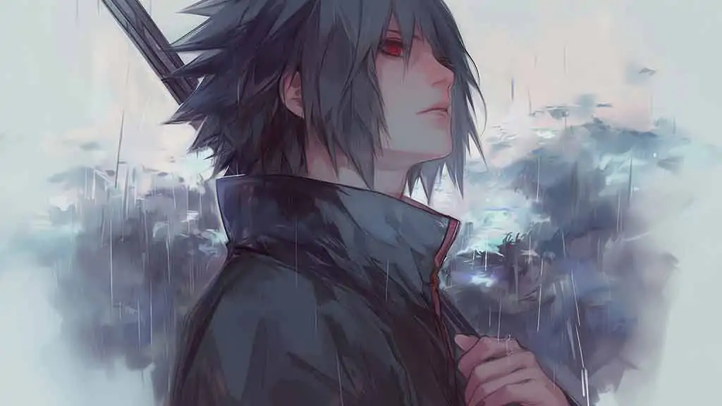 Uchiha Sasuke rain wallpaper 4k artwork Free Ultra HD anime background for desktop & mobile phone