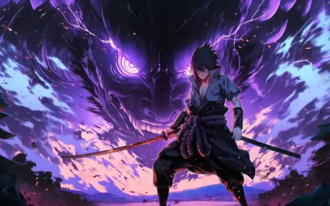 Sasuke Susanoo Battle 4K wallpaper featuring purple energy soldier Free Ultra HD anime background for desktop & mobile phone