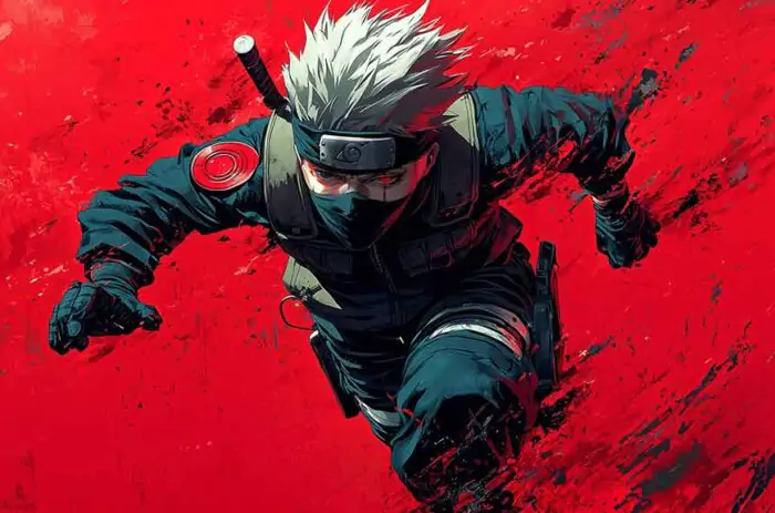 Kakashi action pose 4K wallpaper silver-haired ninja ultra HD background, free download for desktop and mobile