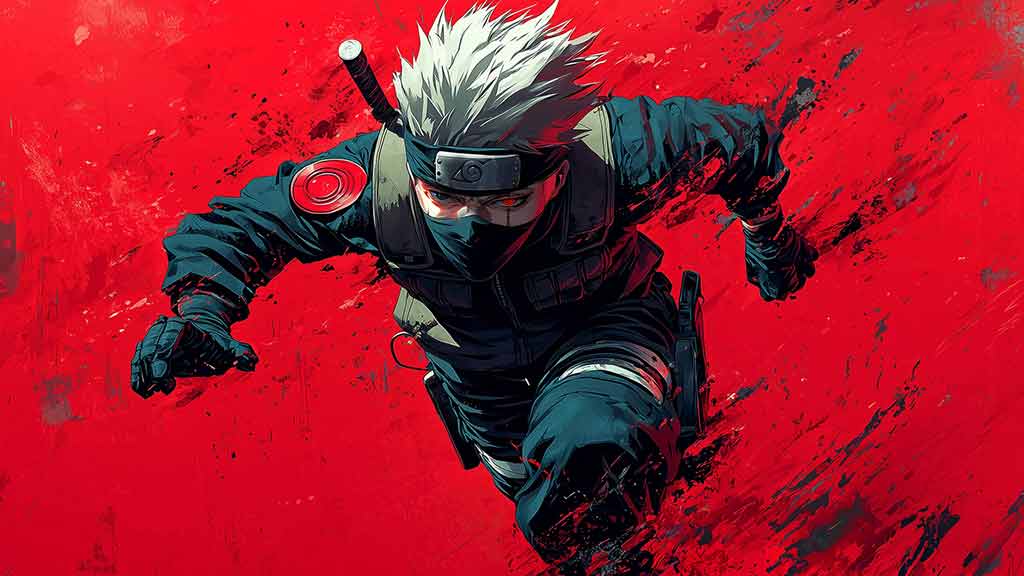 "Fond d'écran Kakashi en Pose d'Action 4K ninja aux cheveux argentés arrière plan ultra HD, téléchargement gratuit pour ordinateur de bureau et mobile