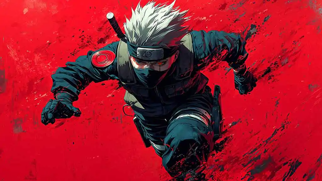 "Fond d'écran Kakashi en Pose d'Action 4K ninja aux cheveux argentés arrière plan ultra HD, téléchargement gratuit pour ordinateur de bureau et mobile