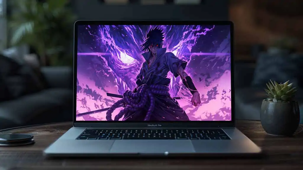 Fond d'écran Sasuke Susanoo 4K avec un soldat d'énergie violet Fond d'écran animé Ultra HD gratuit pour ordinateur de bureau et téléphone portable