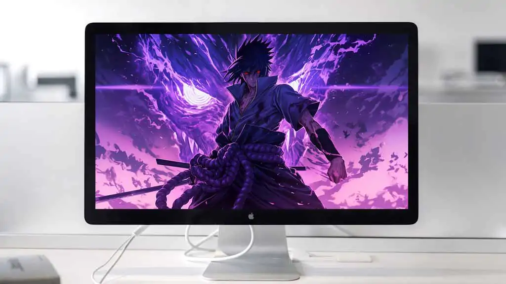 Sasuke Susanoo 4K wallpaper featuring purple energy soldier Free Ultra HD anime background for desktop & mobile phone