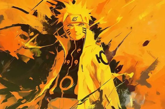 Naruto Six Paths Sage Mode wallpaper 4k with yellow chakra cloak and dynamic orange effects, Ultra HD anime Background free fro Pc & Mobile