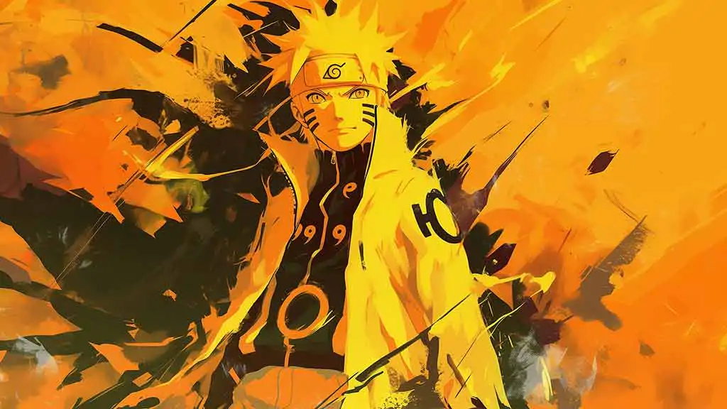 Fond d'écran Naruto Six Paths Sage Mode 4k avec cape de chakra jaune et effets orange dynamiques, arrière-plan anime Ultra HD gratuit pour PC et mobile