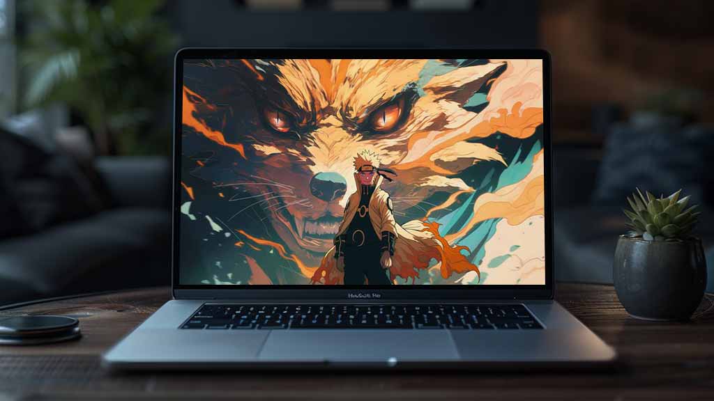 Naruto debout devant le démon renard Kurama à neuf queues fond d'écran 4k en résolution Ultra HD téléchargement gratuit pour PC et mobile