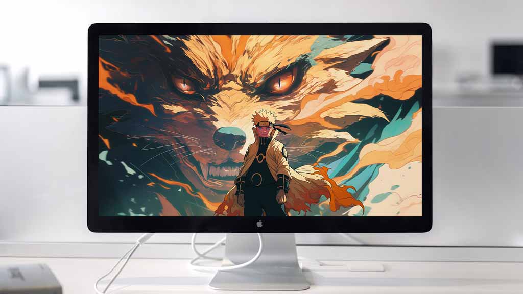 Naruto debout devant le démon renard Kurama à neuf queues fond d'écran 4k en résolution Ultra HD téléchargement gratuit pour PC et mobile