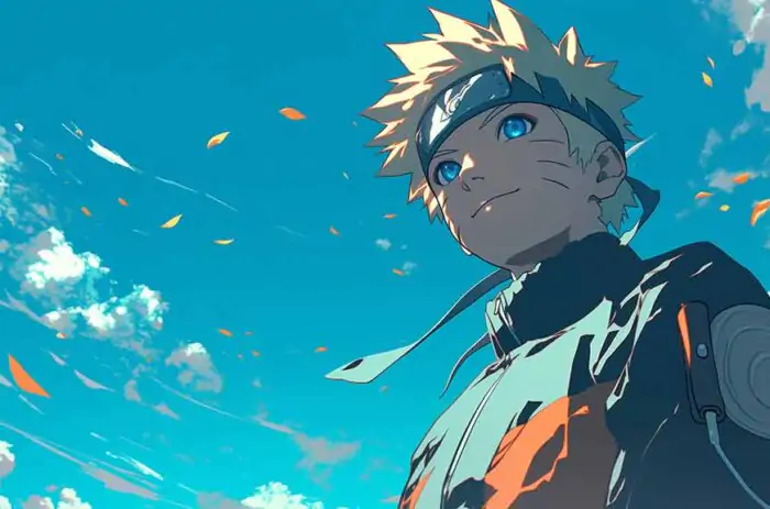 Naruto Blue Sky 4K wallpaper with bright blue sky with clouds and free download ultra HD background for desktop and mobile devices