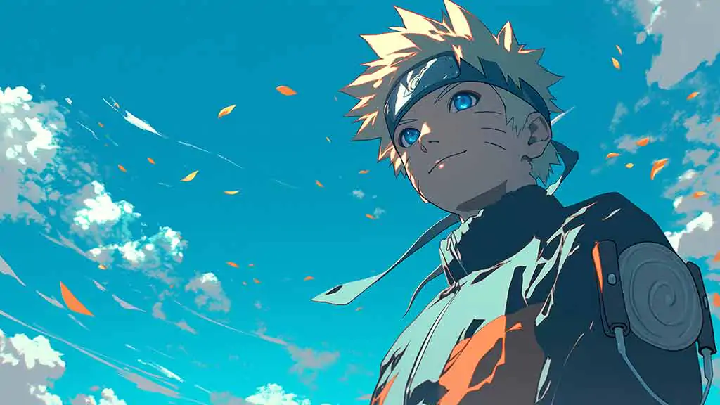 Naruto Blue Sky 4K wallpaper with bright blue sky with clouds and free download ultra HD background for desktop and mobile devices