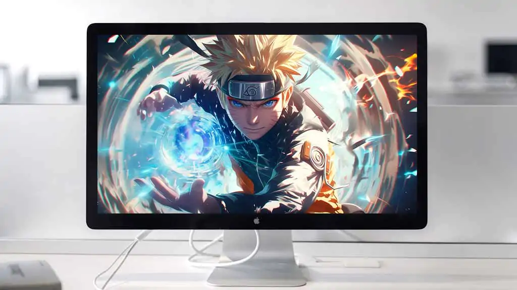 Naruto Uzumaki Rasengan 4K fond d'écran avec des effets de chakra abstraits en arrière-plan en résolution Ultra HD téléchargement gratuit pour PC et mobile