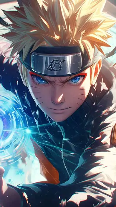 Naruto Uzumaki Rasengan 4K wallpaper with abstract chakra effects background in Ultra HD resolution free download for Pc & Mobile