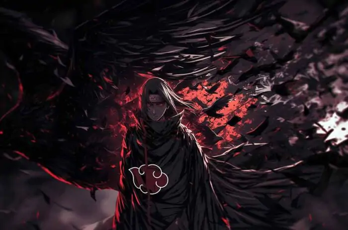 Itachi Uchiha 4K wallpaper 4k crow jutsu effects and Akatsuki cloak Ultra HD background free download for Pc & mobile