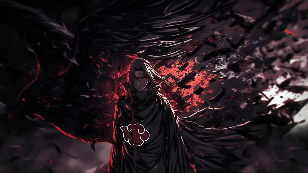 Itachi Uchiha 4K wallpaper 4k crow jutsu effects and Akatsuki cloak Ultra HD background free download for Pc & mobile