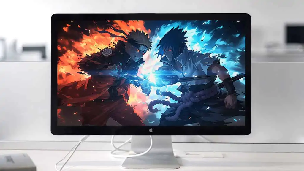 Fond d'écran Naruto vs Sasuke 4k bataille épique affrontement avec chakra orange et bleu fond Ultra HD, téléchargement gratuit pour ordinateur de bureau et téléphone portable