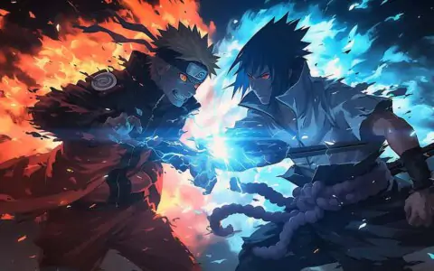 Naruto vs Sasuke wallpaper 4k epic battle clash with orange and blue chakra Ultra HD background, free download for desktop and mobile phone