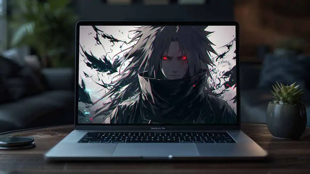 Fond d'écran sombre de Madara Uchiha 4k avec des yeux rouges Sharingan, une lumière dramatique Naruto anime HD background gratuit pour PC et mobile