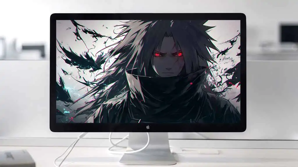 Fond d'écran sombre de Madara Uchiha 4k avec des yeux rouges Sharingan, une lumière dramatique Naruto anime HD background gratuit pour PC et mobile