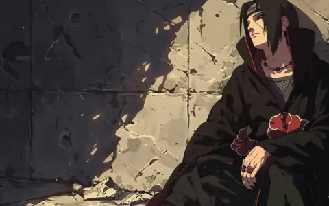 Itachi Uchiha in Akatsuki cloak against crumbling wall wallpaper 4k Ultra HD background free download for Pc & mobile phone