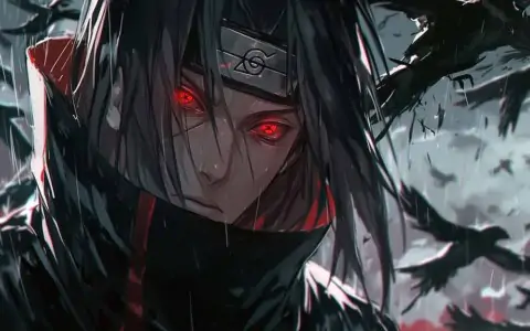 Itachi Uchiha mangekyou sharingan activated with crows wallpaper 4k Ultra HD background free download for Pc & mobile phone