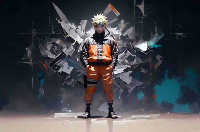 Naruto Uzumaki 4K wallpaper with abstract geometric background effects in Ultra HD resolution free download for Pc & Mobile