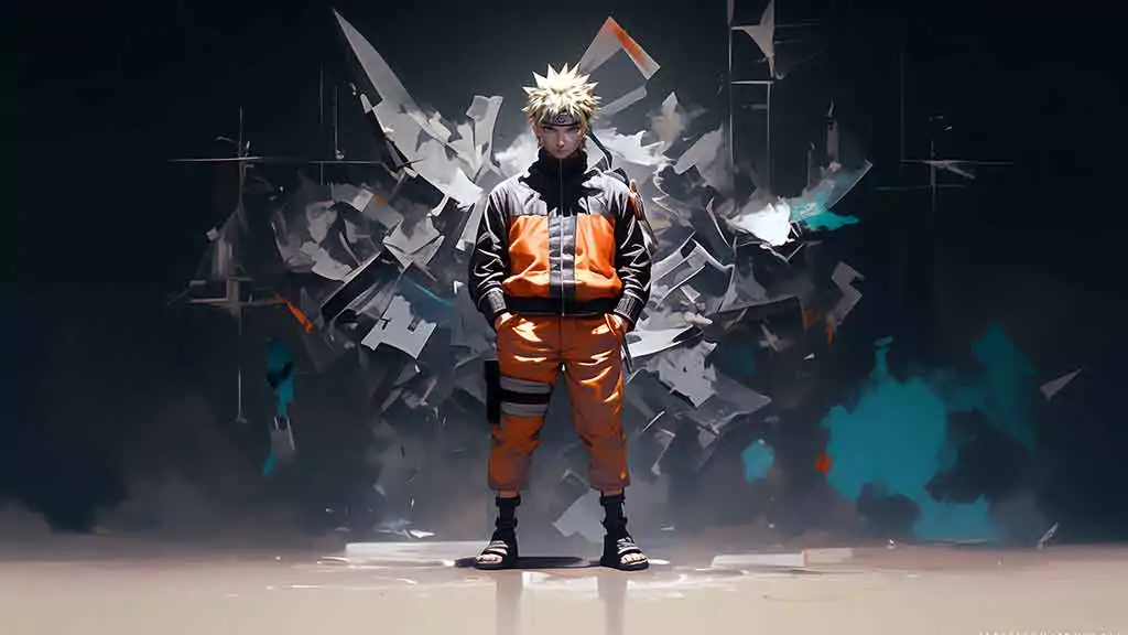 Naruto Uzumaki 4K wallpaper with abstract geometric background effects in Ultra HD resolution free download for Pc & Mobile