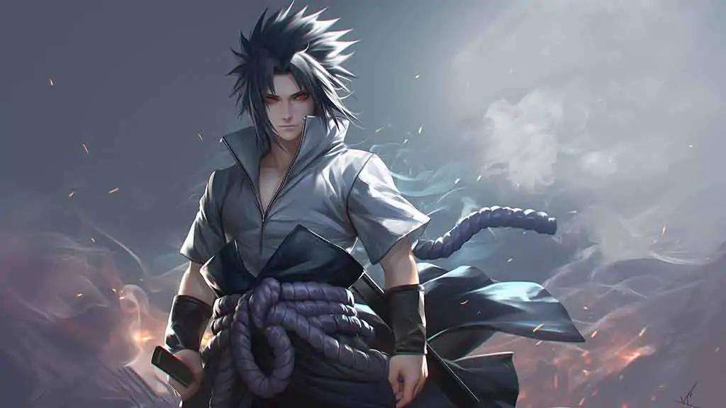 Uchiha Sasuke 4K wallpaper featuring dramatic portrait Free Ultra HD anime background for desktop & mobile phone