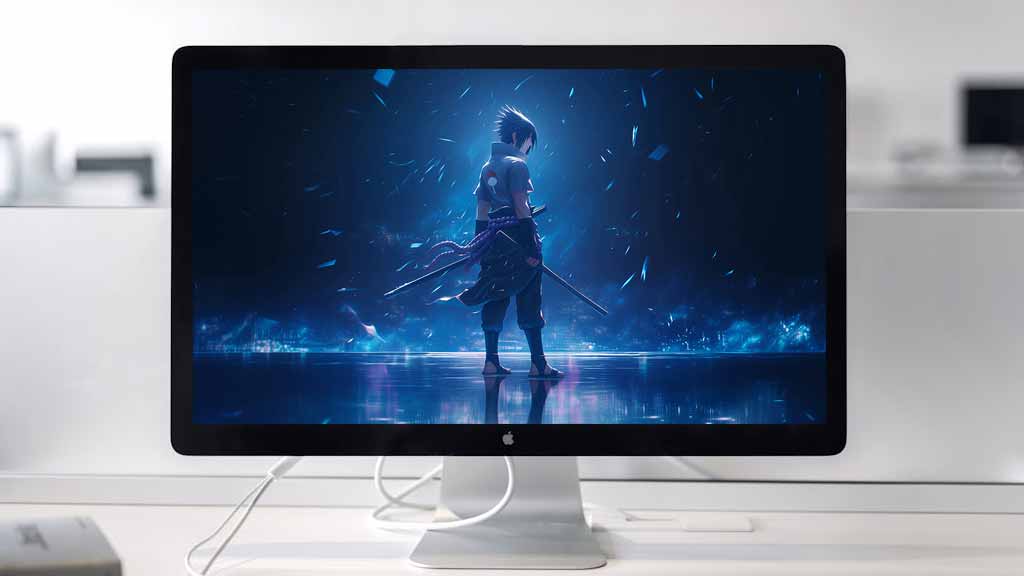 Uchiha Sasuke en pose complète, fond d'écran 4K, clair de lune ultra HD, arrière-plan d'anime Naruto téléchargement gratuit pour PC et téléphone mobile