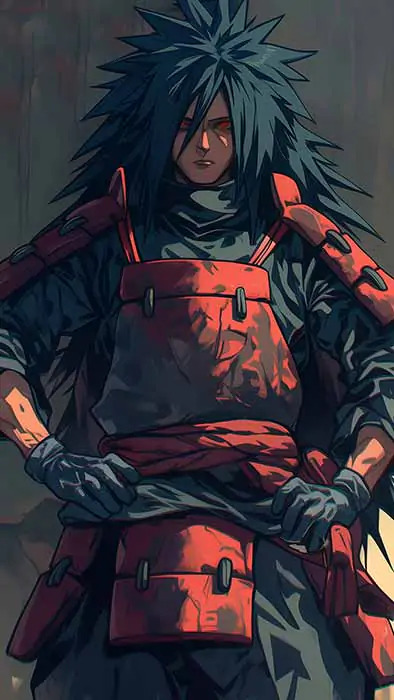 Madara Uchiha wallpaper 4k red dark armor against a wall Ultra HD background, free download for desktop and mobile phone